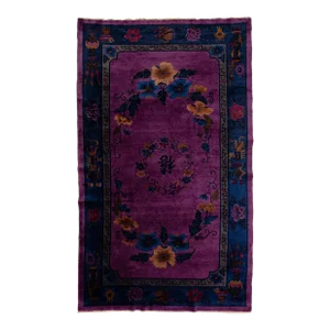 Purple Antique Art Deco Chinese Wool Rug Handmade With Floral Design