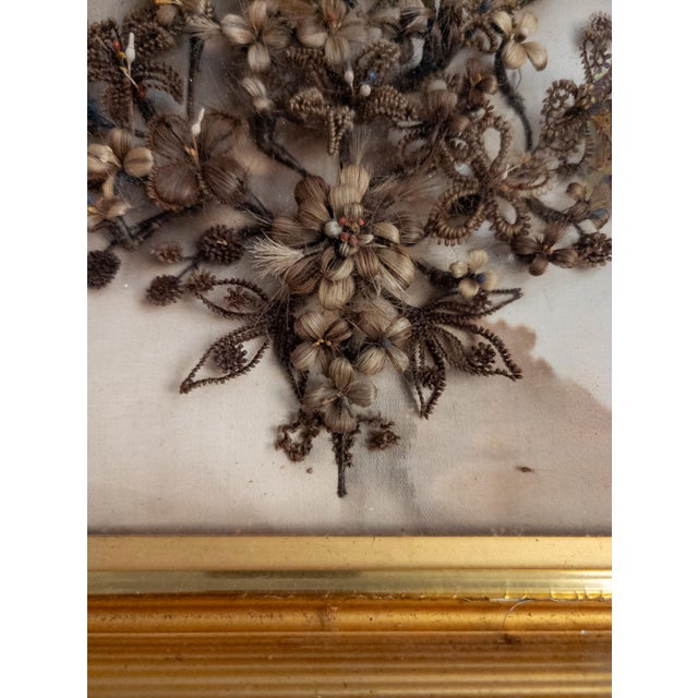 19th Century American Victorian Folk Art Mourning Hair Embroidery Floral Bouquet For Sale - Image 11 of 12