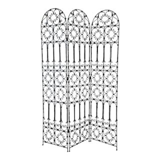 Vintage Three Panel Iron Outdoor / Indoor Folding Screen For Sale