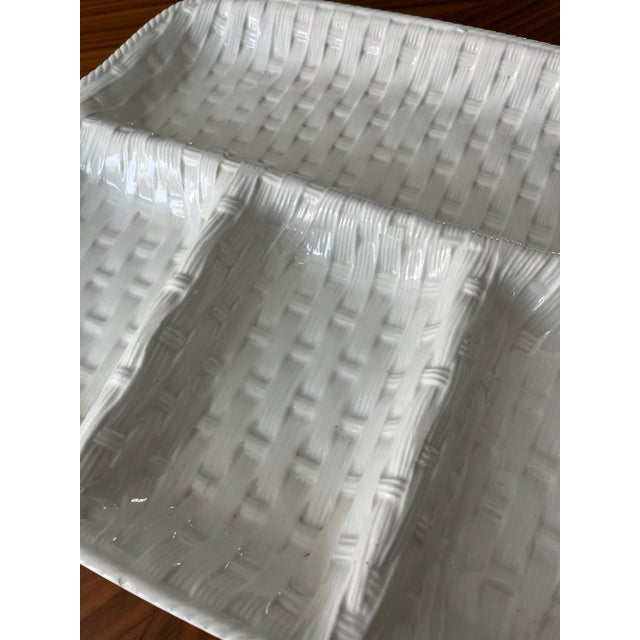 Late 20th Century Italian Ceramic Basketweave Olive Dish For Sale - Image 4 of 10