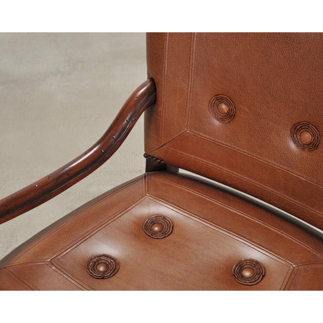 Chocolate Pair of Louis XIII Baroque Style Mahogany Leather Armchairs For Sale - Image 8 of 18