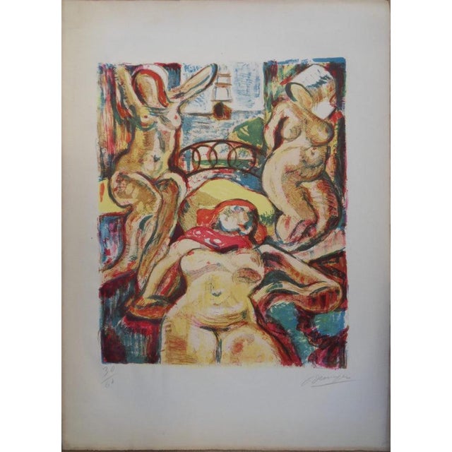 François Desnoyer, Trois femmes nues à la fenêtre, Nude, Lithograph For Sale - Image 6 of 6