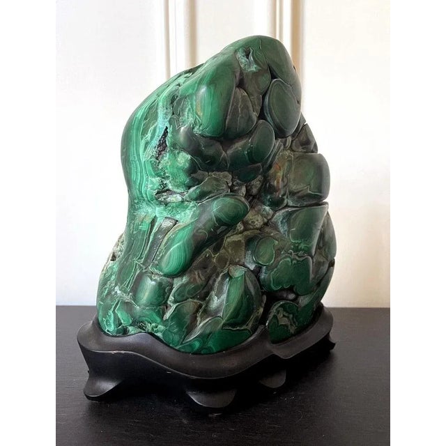 Stone Early 20th Century Malachite Rock on Display Stand Chinese Scholar Stone For Sale - Image 7 of 10