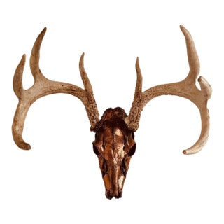Authentic Large Decorative Copper Coated Deer Skull Rustic Cabin Decor Art For Sale
