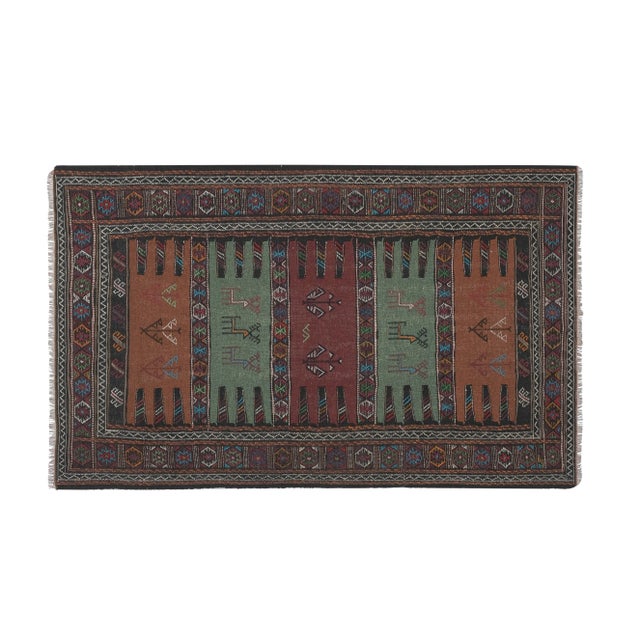 Animal Soumac Kilim Rug 3'4'' X 5'4'' 40.2'' x 64.2'' / 102 x 163 cm Hand woven with high quality pure wool Excellent...