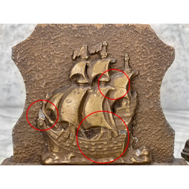 Vintage Arts & Crafts Plaster Galleon Sailing Ship Bookends - a Pair For Sale - Image 6 of 9