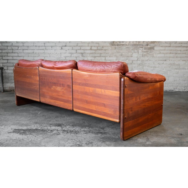 Vintage Danish Cognac Leather and Teak Sofa Attributed to Mikael Laursen For Sale - Image 12 of 18