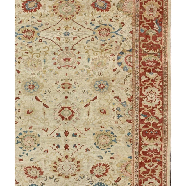 Measures: 11'1 x 14'6. Vintage Persian Sultanabad Rug On Ivory Field With Hints of Red and Blue 11'1"x14'6". Keivan Woven...
