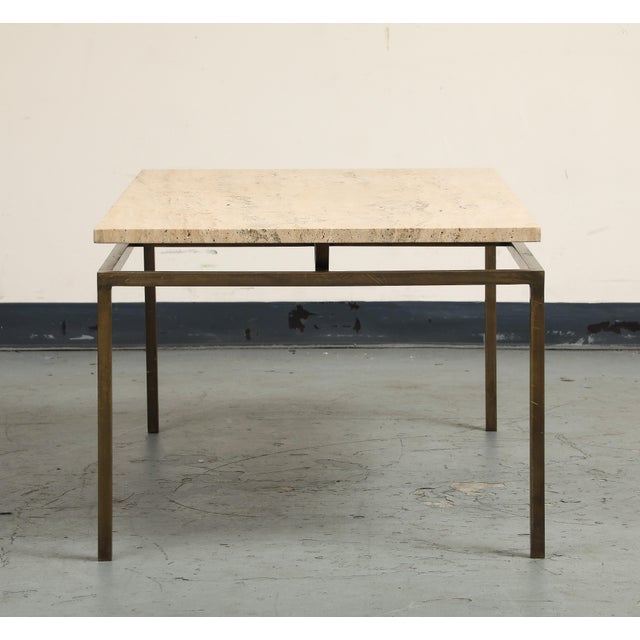 Late 20th Century Modernist Brass Coffee Table With Travertine Top For Sale - Image 12 of 18