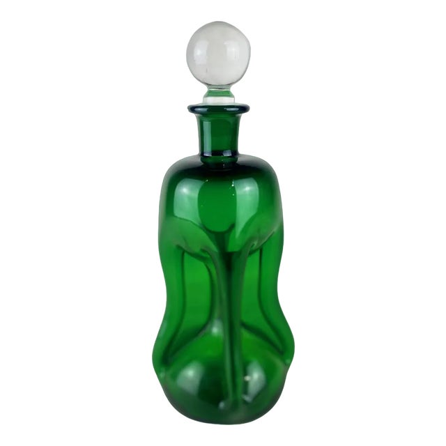 Green Crystal Licorera and Transparent Cap, 1970s For Sale