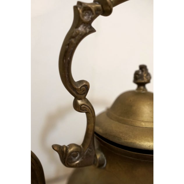 Antique Engraved Victorian Brass Hot Water Tea Kettle For Sale - Image 9 of 12