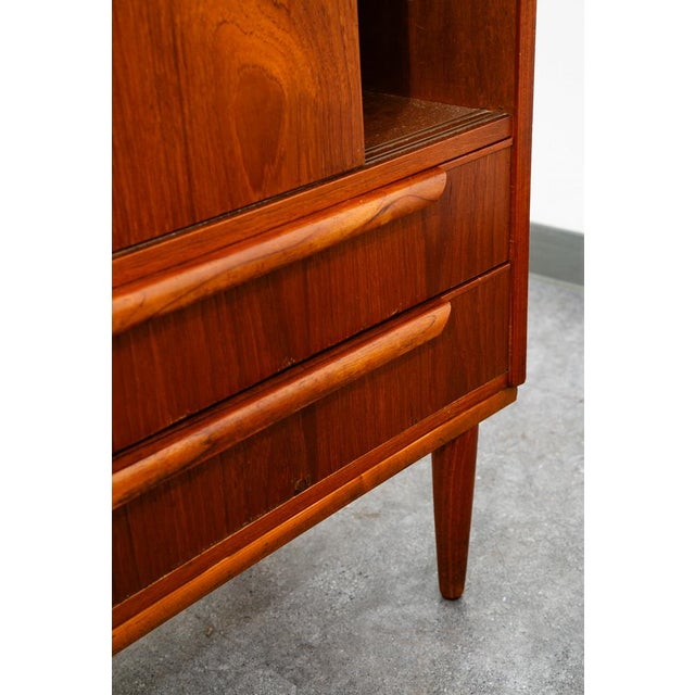 Mid Century Danish Cabinet Highboy Solid Teak Denmark Drawer Sliding Doors Shelf For Sale In Sacramento - Image 6 of 12