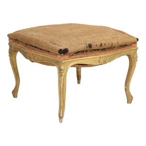 Antique French Louis XV Style Foot Stool, Ottoman Original Water Gilded Finish