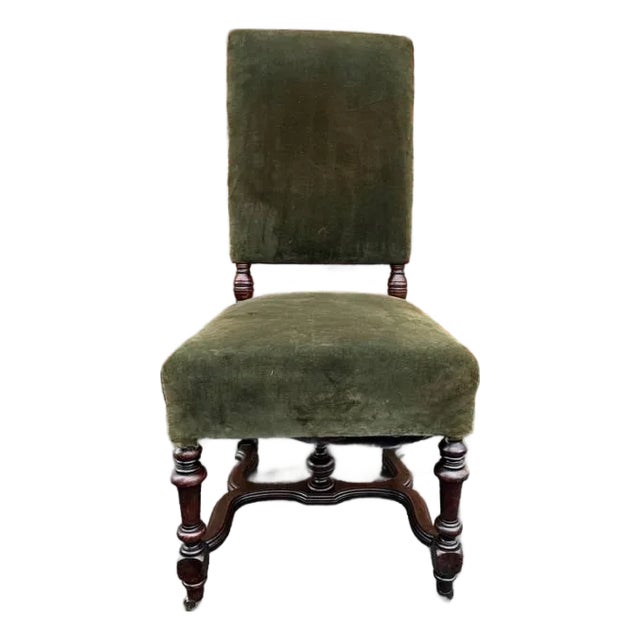 Antique Renaissance Style Velvet Upholstered Side Chair For Sale