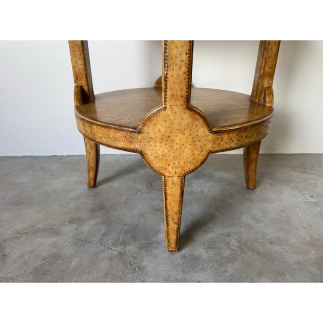 Wood Vintage Maitland-Smith Faux Ostrich Leather Round Two-Tier End Table/ Sold For Sale - Image 7 of 12