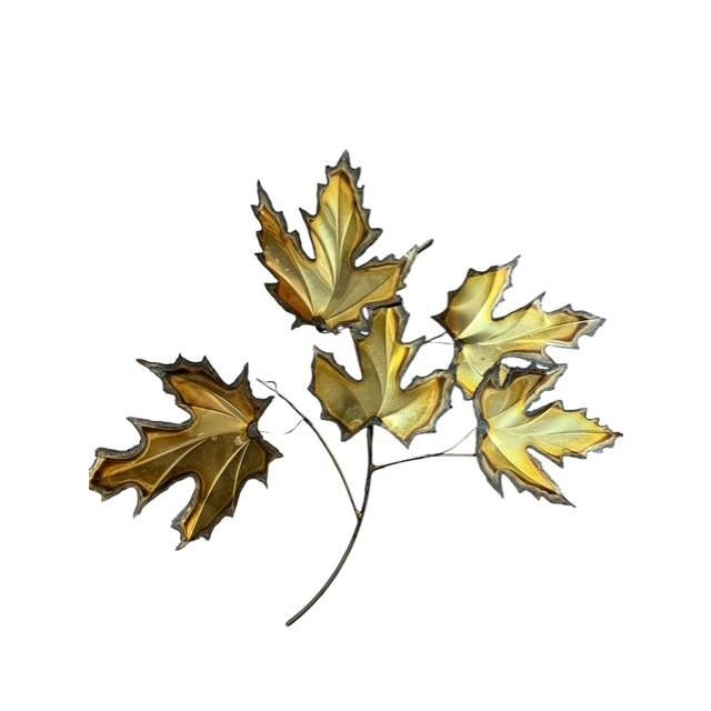 Vintage Metal Wall Art Brass Maple Leaf Wall Sculptures – Pair For Sale In Miami - Image 6 of 8