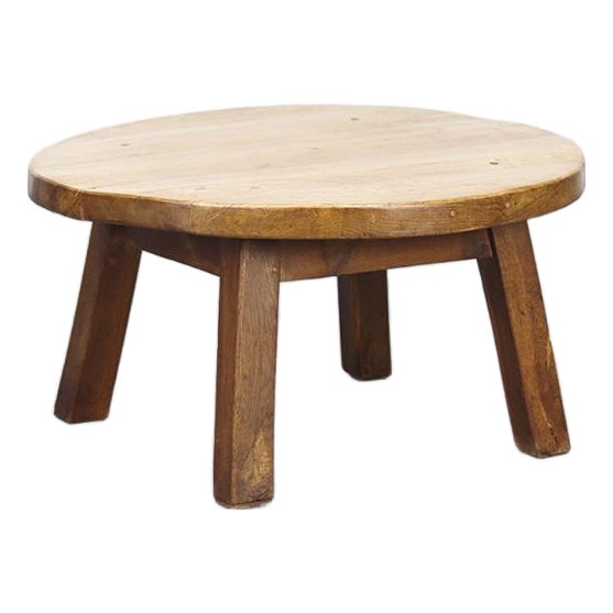 Large Round Rustic Vintage Brutalist Coffee Table from Oak For Sale