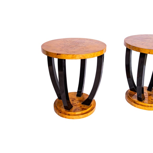 Late 20th Century Vintage Art Deco Style Burl and Lacquer Side Tables, a Pair For Sale - Image 5 of 11