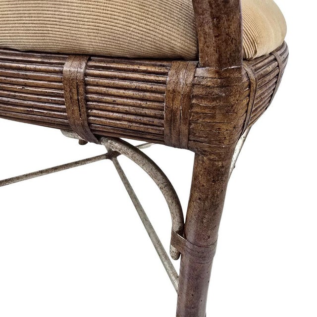Brown Vintage Hollywood Regency Faux Bamboo Armchairs With Gilt Scroll Arms After Ferguson Copeland, Set of 4 For Sale - Image 8 of 14