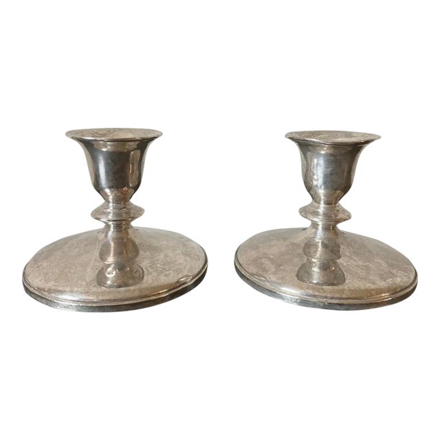 Early 20th Century American Sterling Silver Candle Holders by M Fred Hirsch Co- a Pair For Sale
