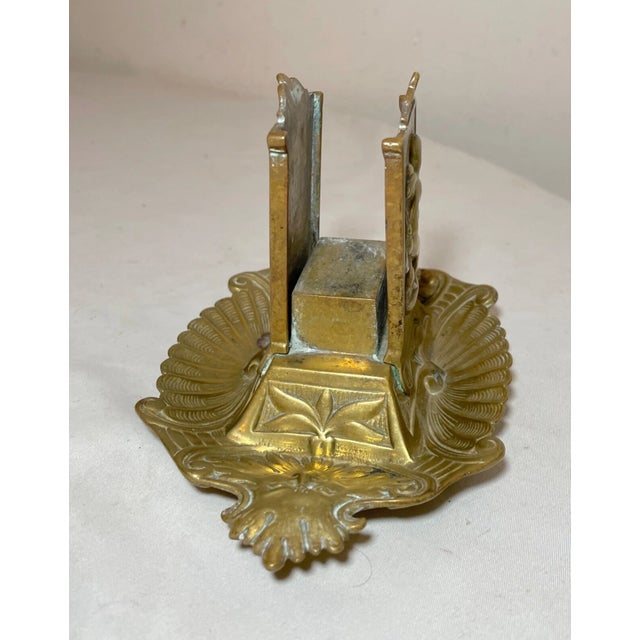 Brass Antique 1800's Gilt Bronze Smoking Ashtray Cherub Match Safe Holder Stand Brass For Sale - Image 8 of 13