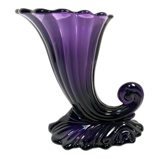Antique Amethyst Glass Cornucopia Vase Rococo Revival For Sale