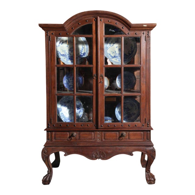 Vintage Large Javanese Hutch With Double Glass Doors and Sides For Sale