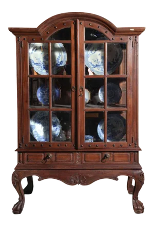 Vintage Large Javanese Hutch With Double Glass Doors and Sides