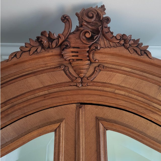 Antique French Louis XV Style Carved Walnut Double Mirror Door Armoire Wardrobe For Sale - Image 11 of 18