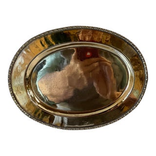 Vintage Oval Brass Tray With Decorative Edge For Sale
