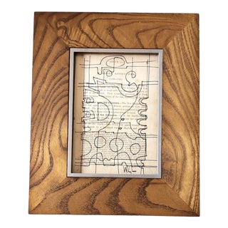 Original Vintage Outsider Artist Wayne Cunningham Abstract Ink Drawing Framed For Sale