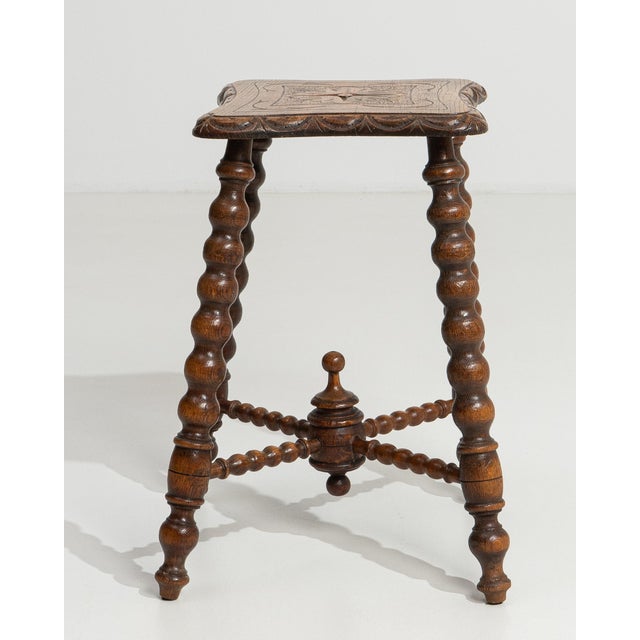 Brown 20th Century Oak Bobbin Stool with Turned Wood Legs For Sale - Image 8 of 12