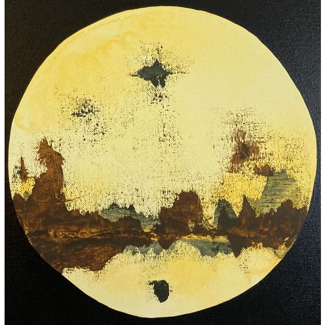 Abstract Original Abstract Black Brown and Yellow Moon Painting For Sale - Image 3 of 3