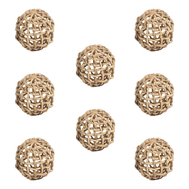 8-Piece Water Hyacinth Twisted Fill Decorative Ball Set, 4.75" For Sale