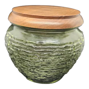 Vintage 1960's National Pottery Tobacco Humidifier Jar Lided Green Glass Excellent