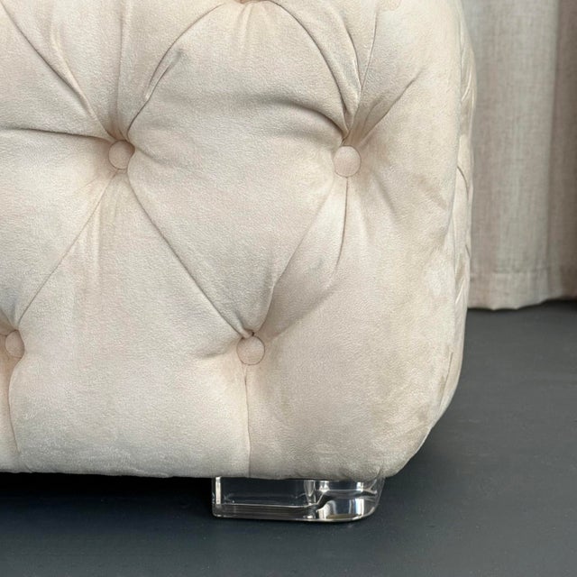 Tufted Ultra-Suede Bench With Lucite Feet by Shlomi Haziza for H Studio For Sale In New York - Image 6 of 6