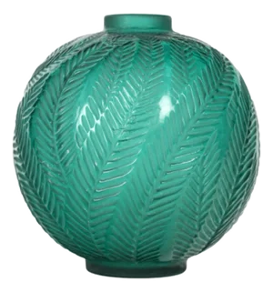 Palmes Vase in Tinted Green by René Lalique, 1923