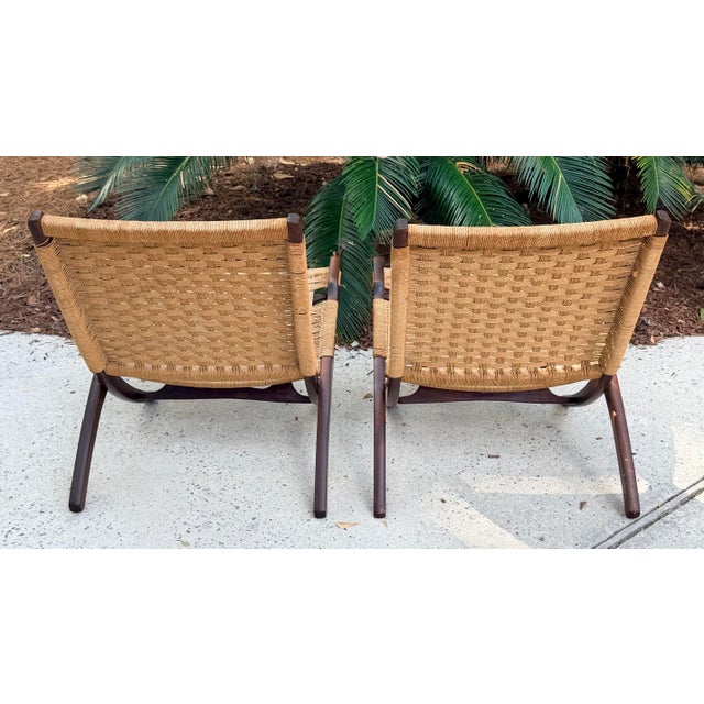 Hans Wegner Hans Wegner Style Folding Rope Chairs Mid Century Modern Lounge Chairs Pair For Sale - Image 4 of 14