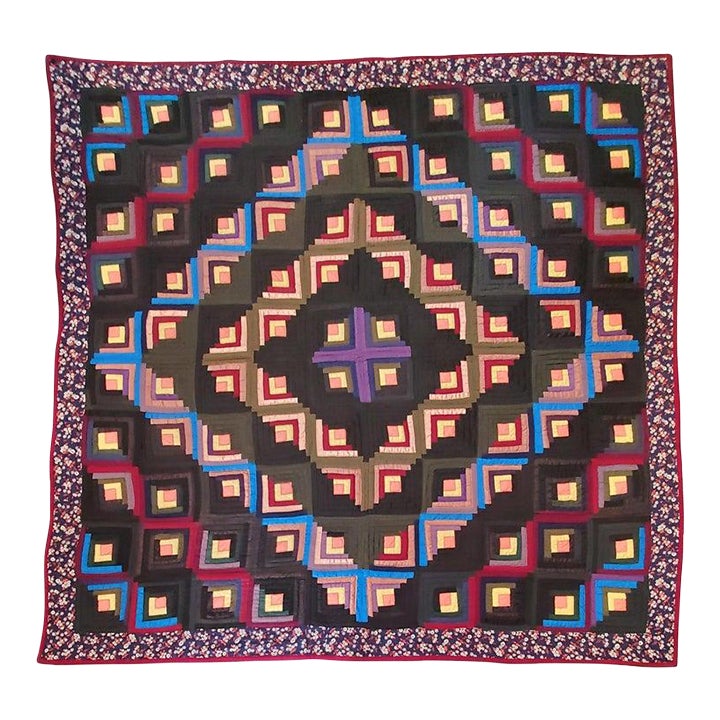 19thc Wool Flannel Log Cabin Quilt | Chairish