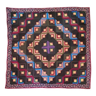 19thc Wool Flannel Log Cabin Quilt For Sale