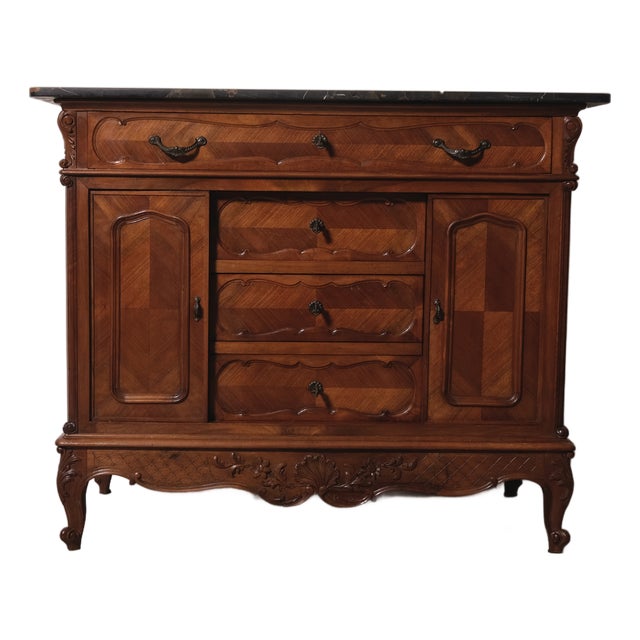 Vintage Louis XV Style Chest of Drawers with Marble Top, 1930s For Sale