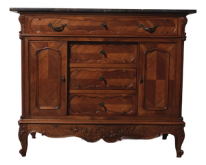 Vintage Louis XV Style Chest of Drawers with Marble Top, 1930s
