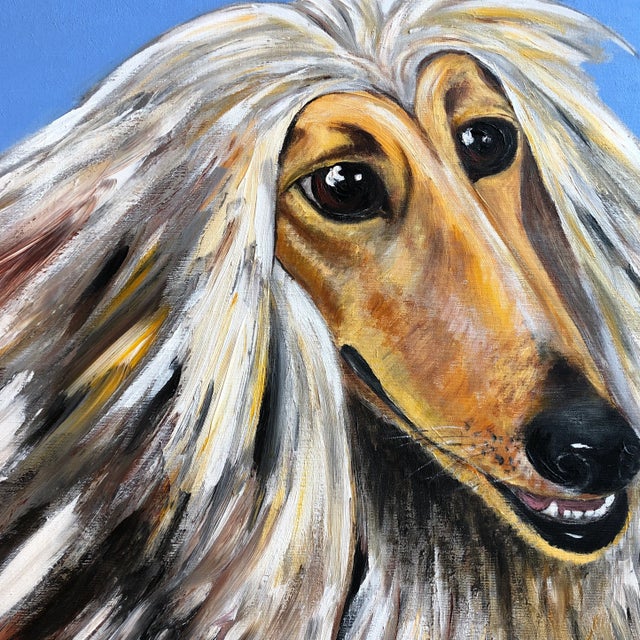 Contemporary Large Contemporary Original Afghan Hound Dog Portrait Painting Signed For Sale - Image 3 of 5