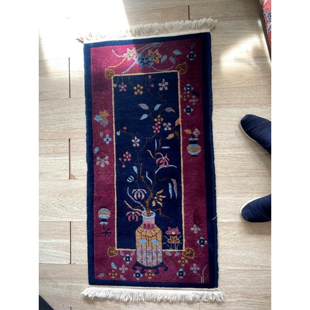 Antique 1920s Art Deco Chinese Rug 2.1' X 4.3' (64cm X 131cm) For Sale - Image 4 of 9