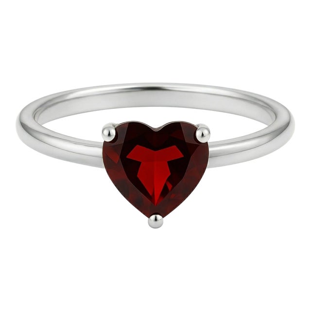 925 Silver Heart Shape Garnet Ring January Birthstone Ring Us 7 For Sale