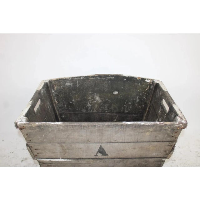 Antique 19th century French wooden wine crate with handles. Markings "A" and "CC".