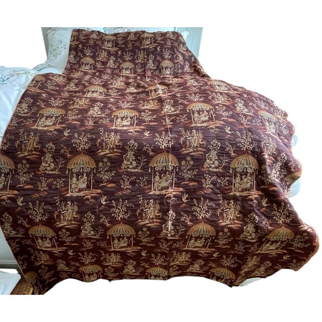 Vintage French (?) Tapestry Jacquard Chinoiserie Fabric. 51x90”. Brown, Rust, Orange, Tan. For Sale In San Francisco - Image 6 of 7