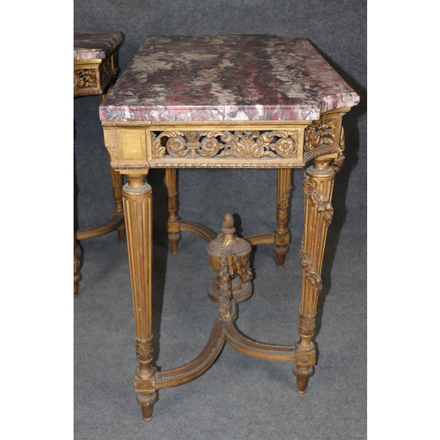 Pair of Fine Quality Marble Top Giltwood Louis XVI Console Tables Circa 1870 For Sale In Philadelphia - Image 6 of 17