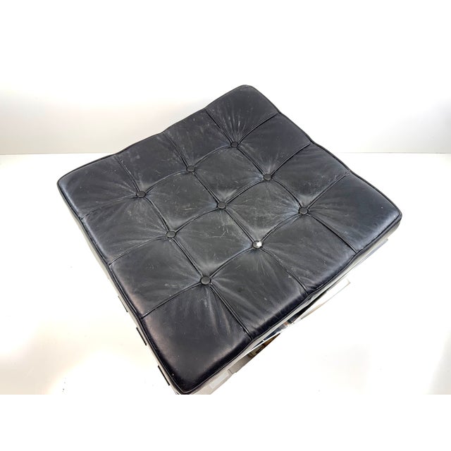 Vintage Barcelona Style Ottoman in the Manner of Mies Van Der Rohe – Black Leather & Chrome For Sale - Image 10 of 10
