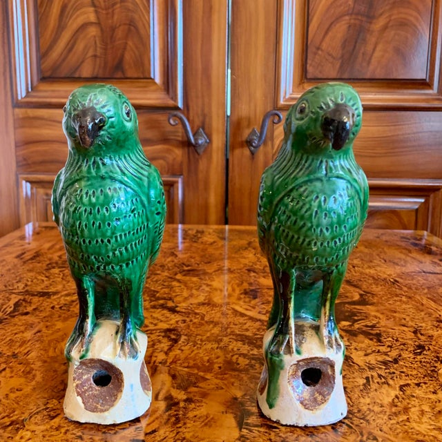 Ceramic Pair of Antique Sancai Glazed Chinese Export Parrots For Sale - Image 7 of 12
